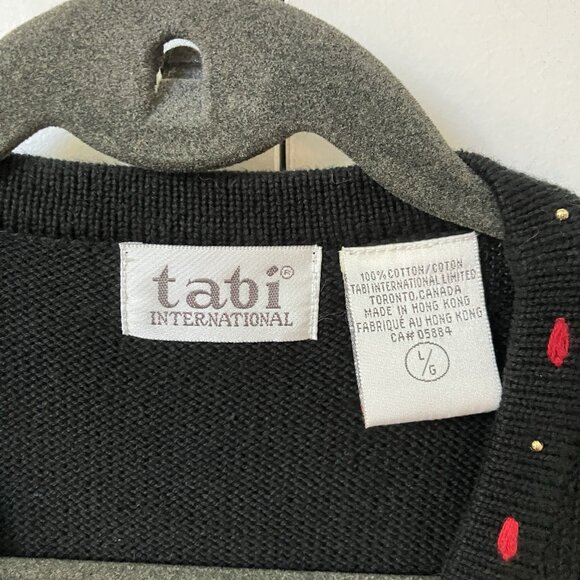 Vintage Tabi Sweater Vest Womens L Black Floral Beaded Christmas Holiday Granny - Picture 3 of 8